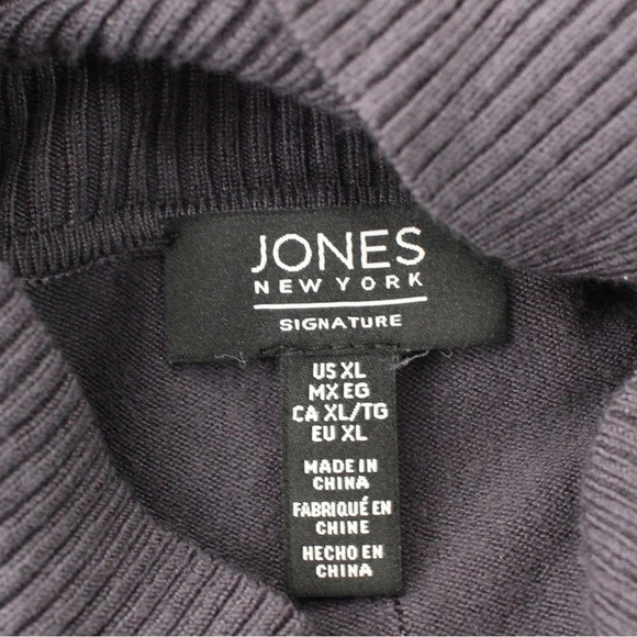 Jones New York Turtle Neck Dolman Sleeve Top - Yellow/Blue/Gray - Button Detail - Picture 4 of 6